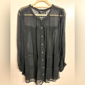 Lucky Brand XL sheer button down long sleeved blouse with stitching detail